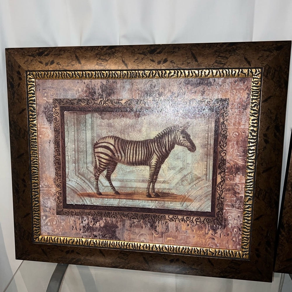 Zebra painting with bronze frame